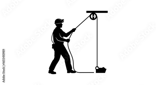 miner operating a simple pulley system efficient material transport in underground mining operations
