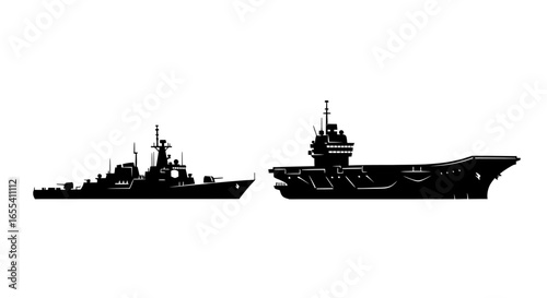 silhouette of destroyer and aircraft carrier perfect for military naval or maritime designs websites and presentations