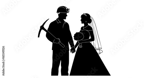 silhouette of a bride and miner unique wedding invitation design perfect for coal mining themed celebrations or industrialchic stationery