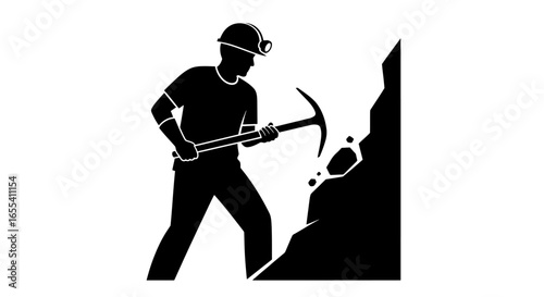 hardworking miner extracting resources black and white silhouette for mining industry and labor websites presentations or reports