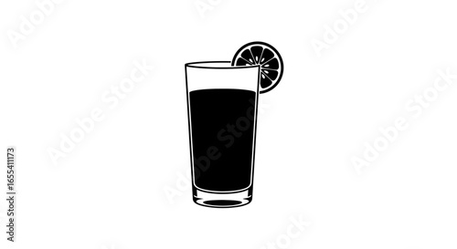 refreshing beverage in highball glass black and white icon for menus websites and branding perfect for juice cocktail or mocktail designs