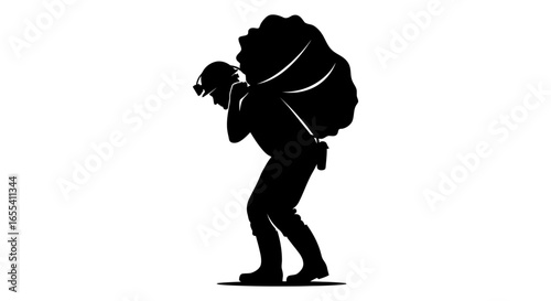 silhouette of a miner carrying heavy ore illustrating hard work perseverance and the challenges of resource extraction