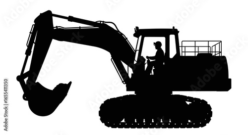 powerful excavator silhouette heavy equipment operator at work ideal for construction mining and industrial designs