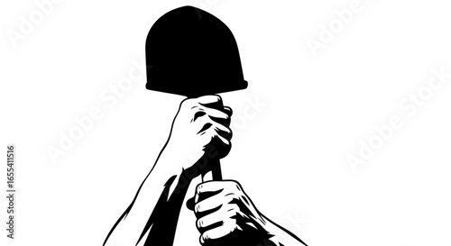 strong hands gripping a shovel black and white illustration for construction labor and hard work concepts