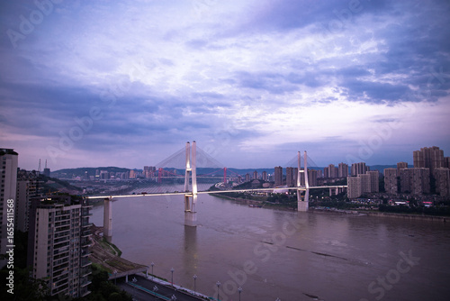 bridge skyline and city