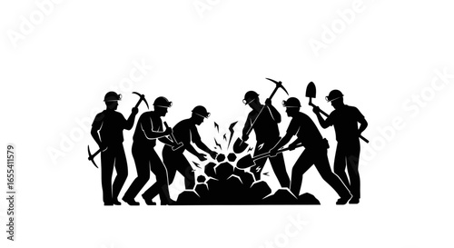 teamwork hard work and resource extraction a powerful silhouette illustration of miners collaboratively extracting resources