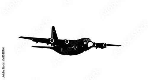 powerful silhouette of a lockheed c hercules cargo plane in flight perfect for military aviation and transportation designs