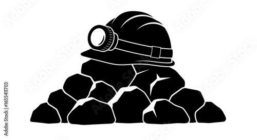 miners hard hat resting on ore a powerful symbol of extraction industry and the pursuit of resources