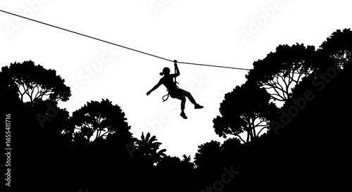 thrilling zipline adventure silhouette of a woman soaring through lush jungle canopy