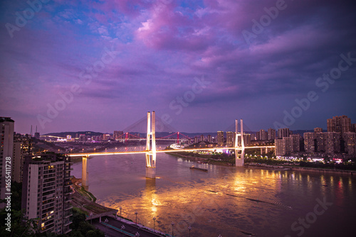 bridge skyline and city