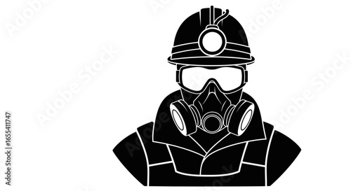 miner safety black and white silhouette of a coal miner wearing protective gear ideal for hazard awareness campaigns and industrial safety training materials