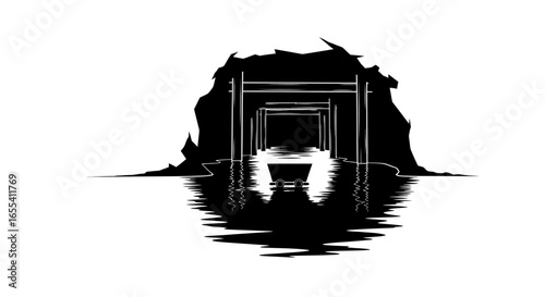 flooded mine shaft a dramatic black and white illustration of abandoned mining perfect for articles on resource depletion environmental issues or industrial history
