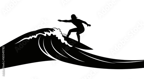 dynamic silhouette of surfer riding a powerful wave perfect for surf shops water sports websites and extreme sports designs