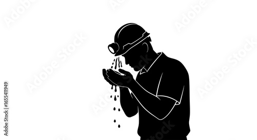 exhausted miner washing face dramatic silhouette illustrating hard work fatigue and the demanding nature of mining labor