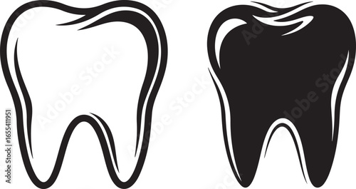 Black and white tooth vector illustration, dental icon design