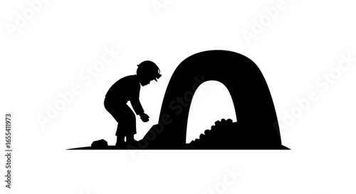 young miner collecting coal a powerful silhouette illustrating hard work resource extraction and the energy industry
