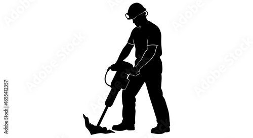 construction worker using jackhammer powerful silhouette for industrial safety and construction projects