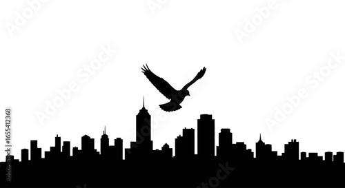 bird in flight over city skyline hope freedom and urban escape concept for design projects