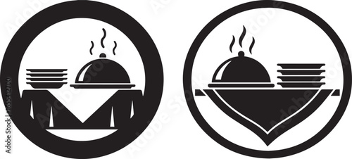 Black and white vector illustrations of food service icons.