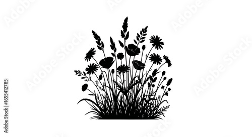 elegant black silhouette of wildflowers and grass perfect for invitations logos and naturethemed designs