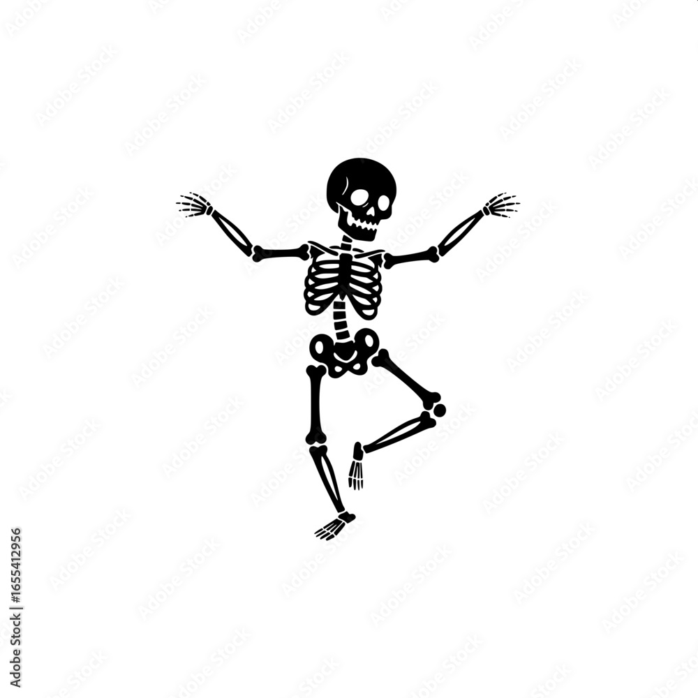 Obraz premium Solid black vector of a dancing skeleton