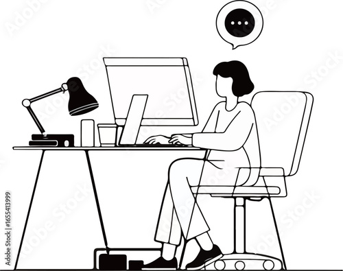 Woman working at desk with computer