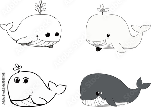 Cartoon Whales with Sprouts