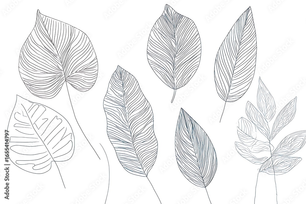 Obraz premium Leaf Silhouettes Set – Botanical Shapes and Nature Design