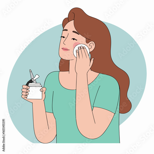 Woman Applying Toner with Cotton Pad