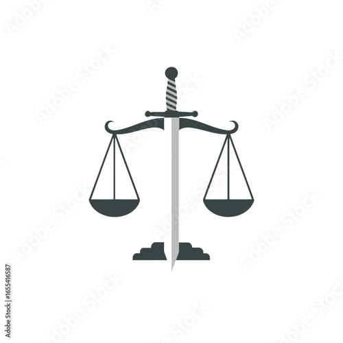 Justice scale flat vector icon symbolizing balance law fairness equality judgment court and social justice illustration
