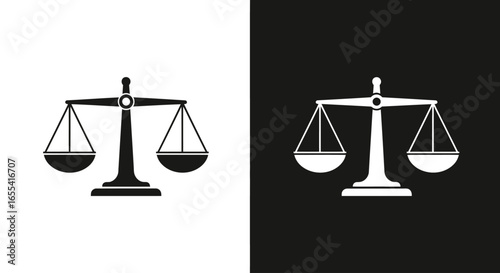 Justice balance scale flat vector icon symbolizing equality law fairness court decision judgment and social order illustration