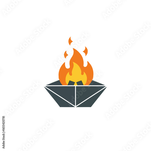 Brazier fire flat vector icon representing camping leisure hobby warmth survival outdoor activity and fire illustration