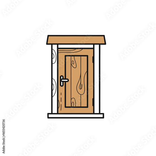 Minimalist wooden door flat vector icon representing business real estate entrance architecture interior design and rustic decoration illustration