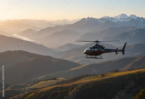 Experience a breathtaking helicopter tour soaring over majestic mountains at sunset for ultimate adventure