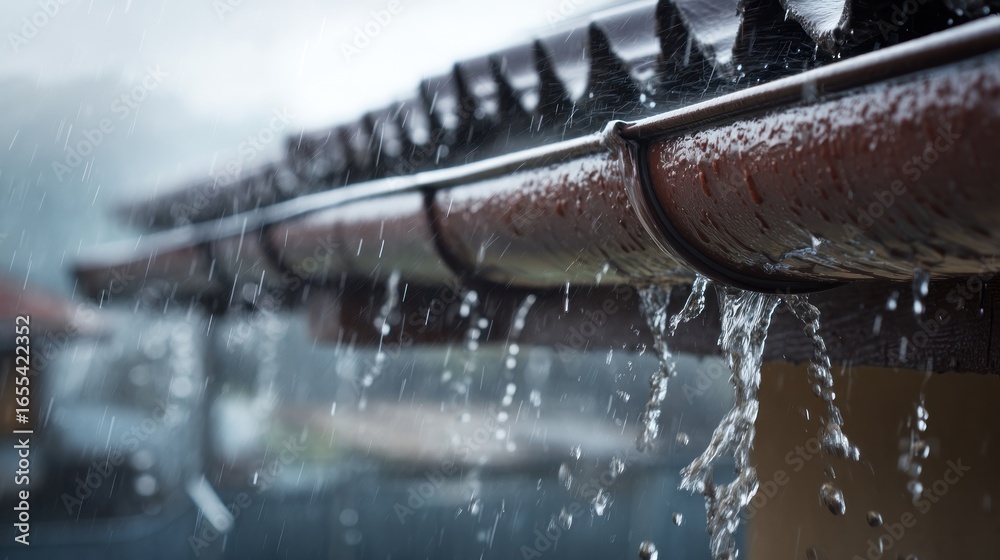 Fototapeta premium Rain water runoff from guttering
