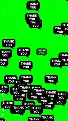 Floating Vertical Thank You Speech Bubbles Animation on green screen