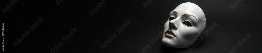 Naklejka premium Porcelain mask, subtle shadows, black background, shadow, classic, light