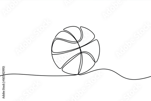 Minimalist single line drawing of a basketball on a white background