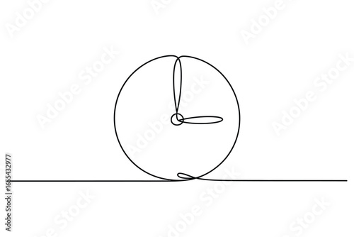 Minimalist single line drawing of a clock showing nine oclock