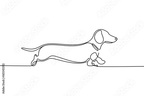 Minimalist continuous line drawing of a dachshund dog