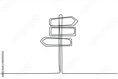 Minimalist single line drawing of a directional signpost