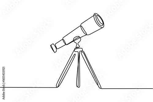 Minimalist line art drawing of a telescope on a tripod