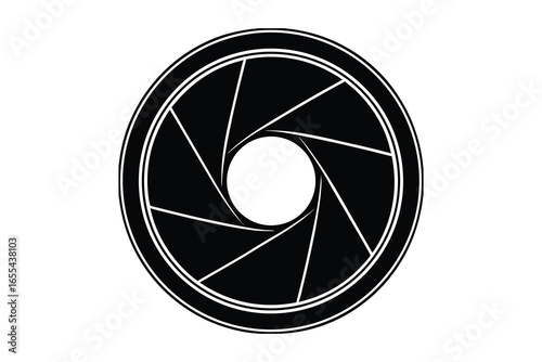 Camera aperture blades silhouette isolated on white background