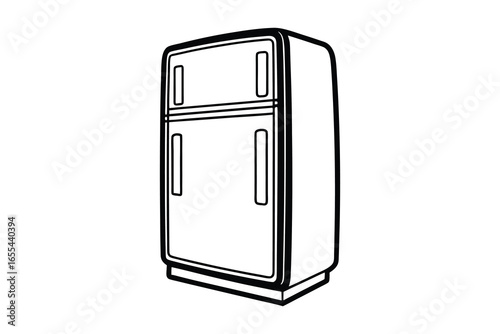 Retro refrigerator silhouette isolated on white background