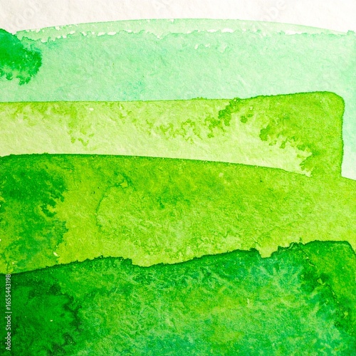 Green Hues Watercolor Palette on Textured Art Paper, Bright Grass Yellow Green Painted Brushstrokes Colors