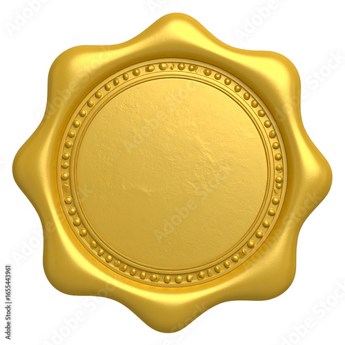 Golden Seal of Authenticity Isolated On White Background: A meticulously crafted, golden wax seal, exuding an aura of importance, assurance, and the significance of a certified accord. 