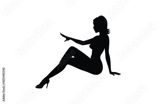 Woman sitting in a suggestive pose silhouette isolated on white background