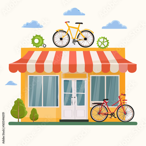 自転車小売業と自転車販売を表すベクターイラスト