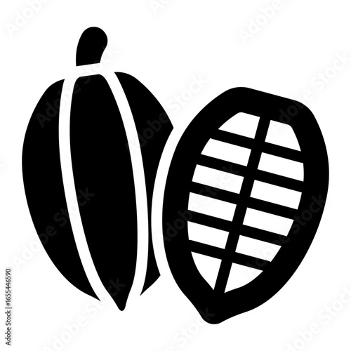 cocoa pod glyph icon showing raw material for fair trade chocolate