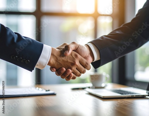 Businessmen shaking hands, office deal (1)